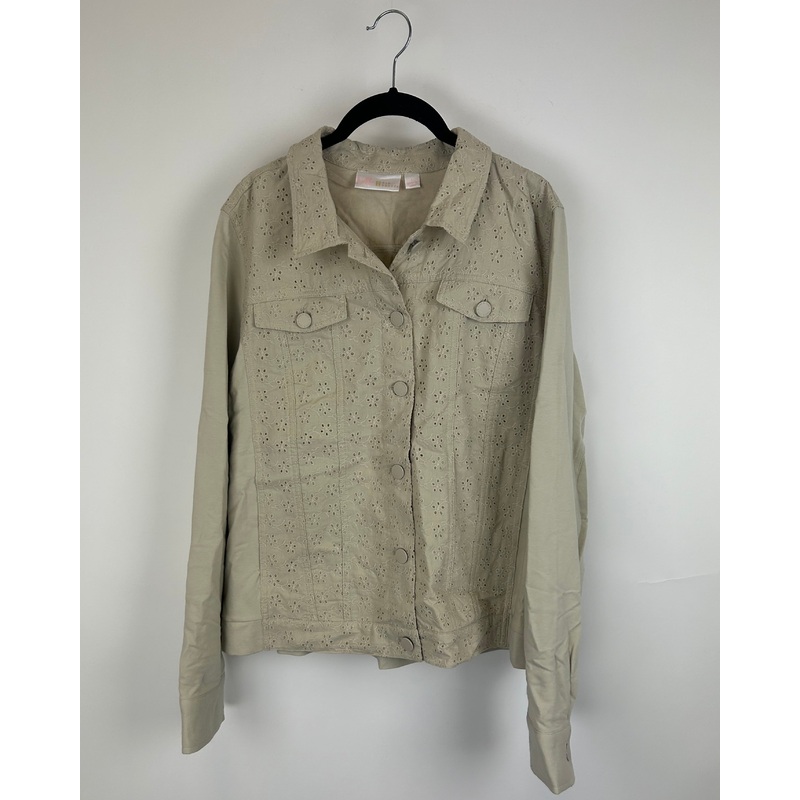 Beige Brown Button-Up Floral Jacket – 10/12