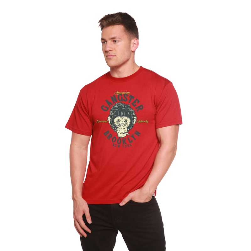 Gangster Brooklyn Men’s Bamboo Viscose/Organic Cotton Short Sleeve Graphic T-Shirt Medium Black