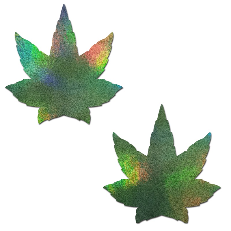Indica Pot Leaf: Green Holographic Weed Nipple Pasties by Pastease