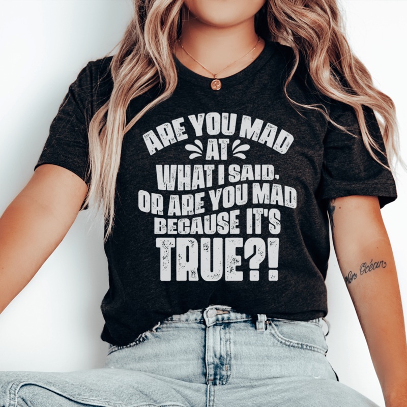 Are You Mad At What I Said Or Are You Mad Because It’s True Tee Black Heather S