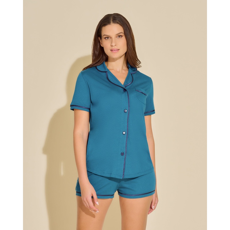 Conjunto De Pijama Con Camisa De Manga Corta Y Pantalones Cortos Mirtillo/Navy XS