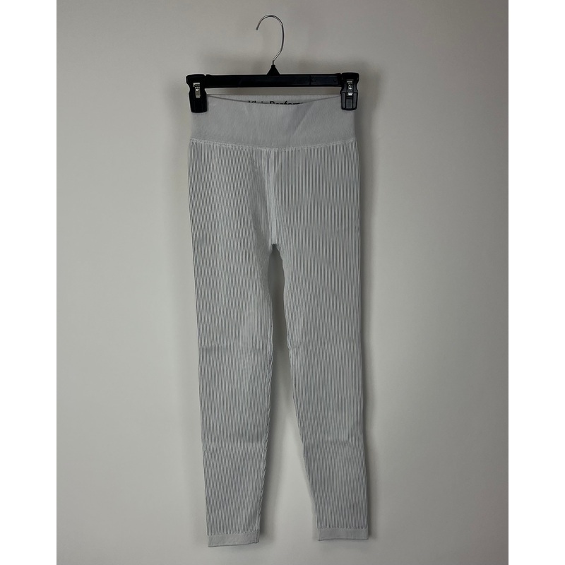 Grey Ribbed High-Waisted Athletic Pants – Small