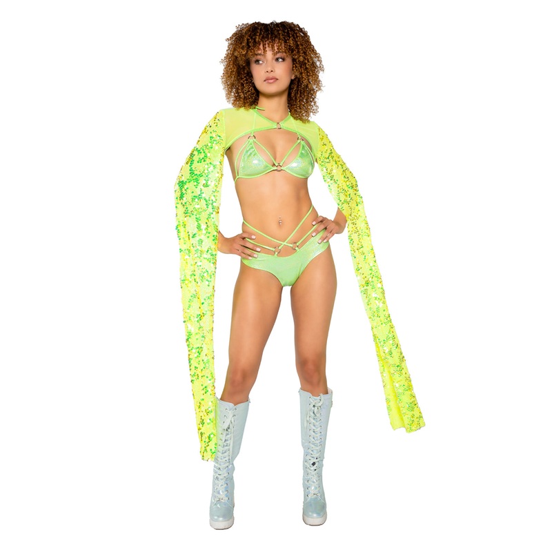 Metallic Strap Triangle Top & Short Aqua S/M