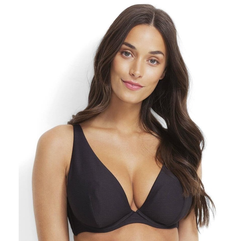 Mila Mini Rib DD-E Plunge Tri Bikini Top – Nero