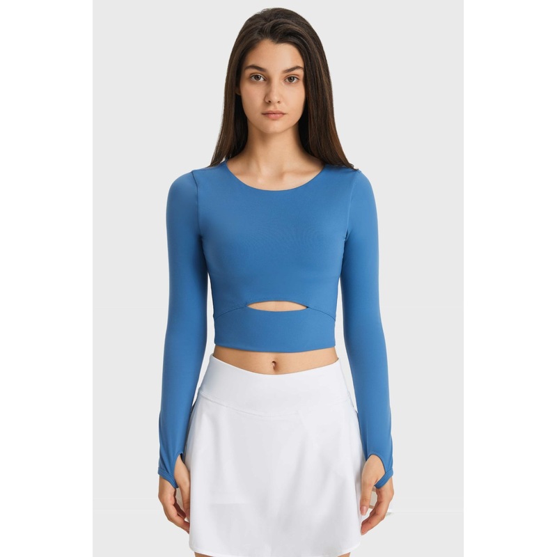 Millennia Cutout Long Sleeve Cropped Sports Top Blue 4