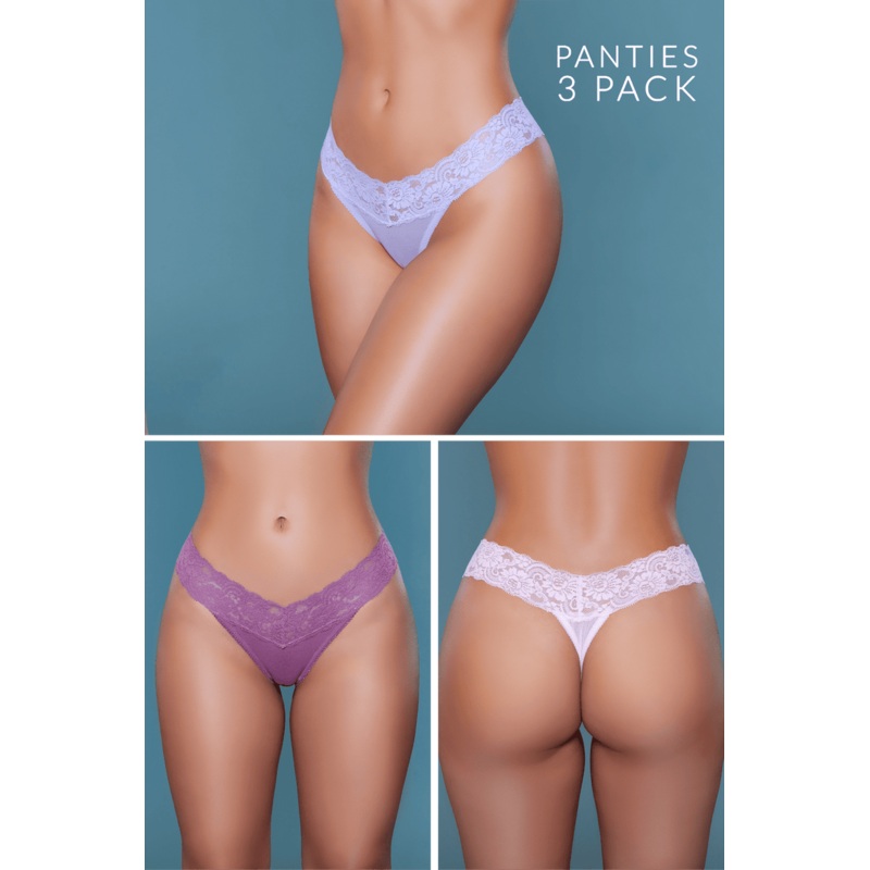 Millie Lace Thong (3 Pack) Pink/Lavender/Rosewood L