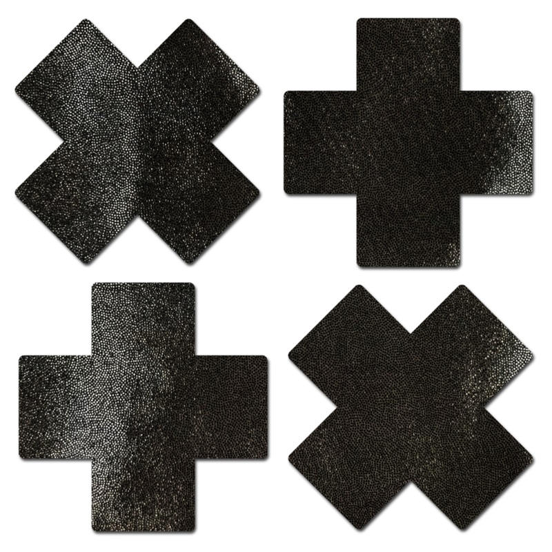 Petite Plus X: Two Pair of Small Liquid Black Cross Nipple Pasties by Pastease Black