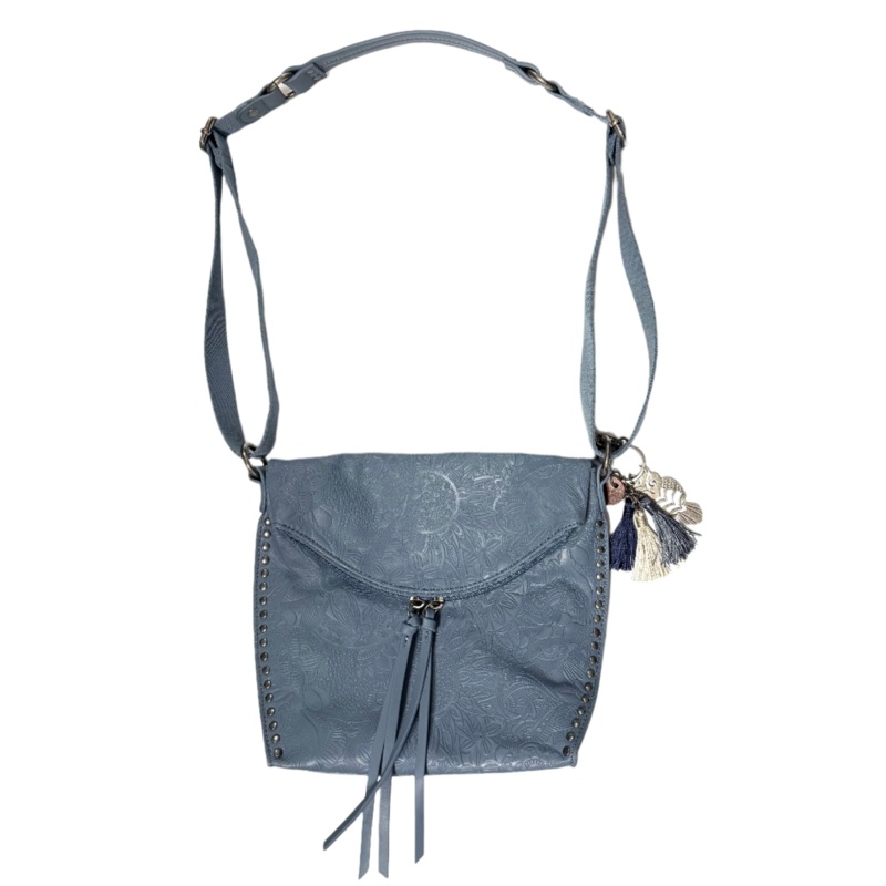 Slate Blue Embossed Crossbody Satchel Bag