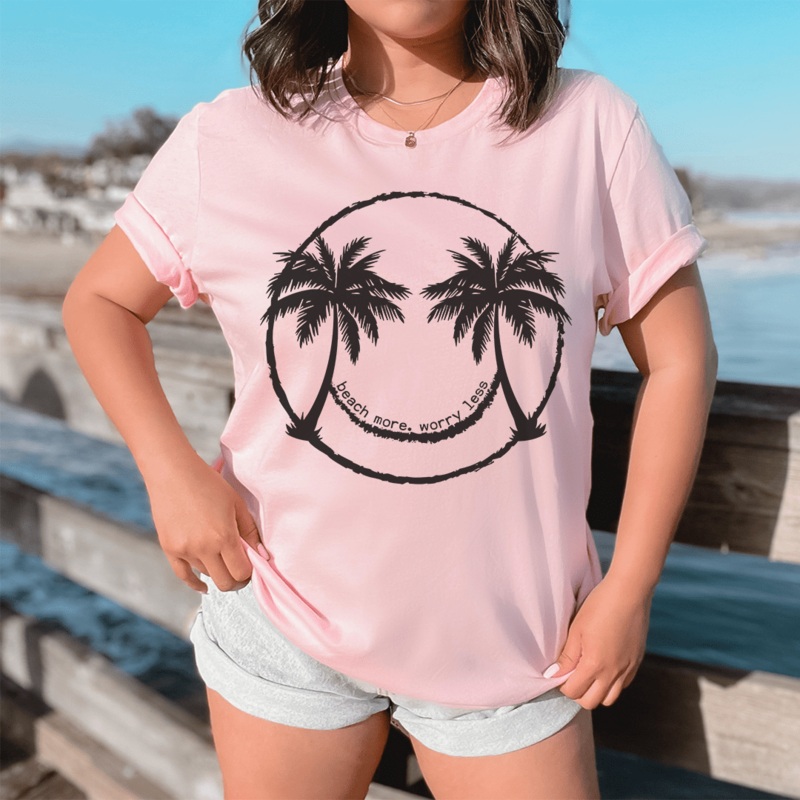 Beach More Worry Less Tee Pink S
