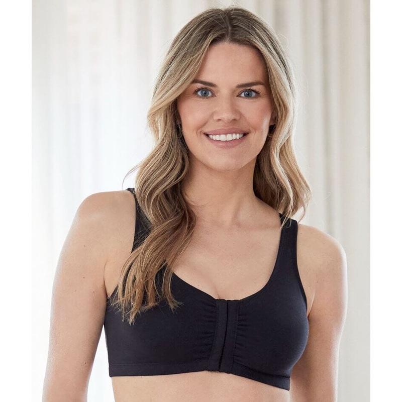 Bestform Unlined Wire-free Cotton Stretch Sports Bra with Front Closure – Black 34
