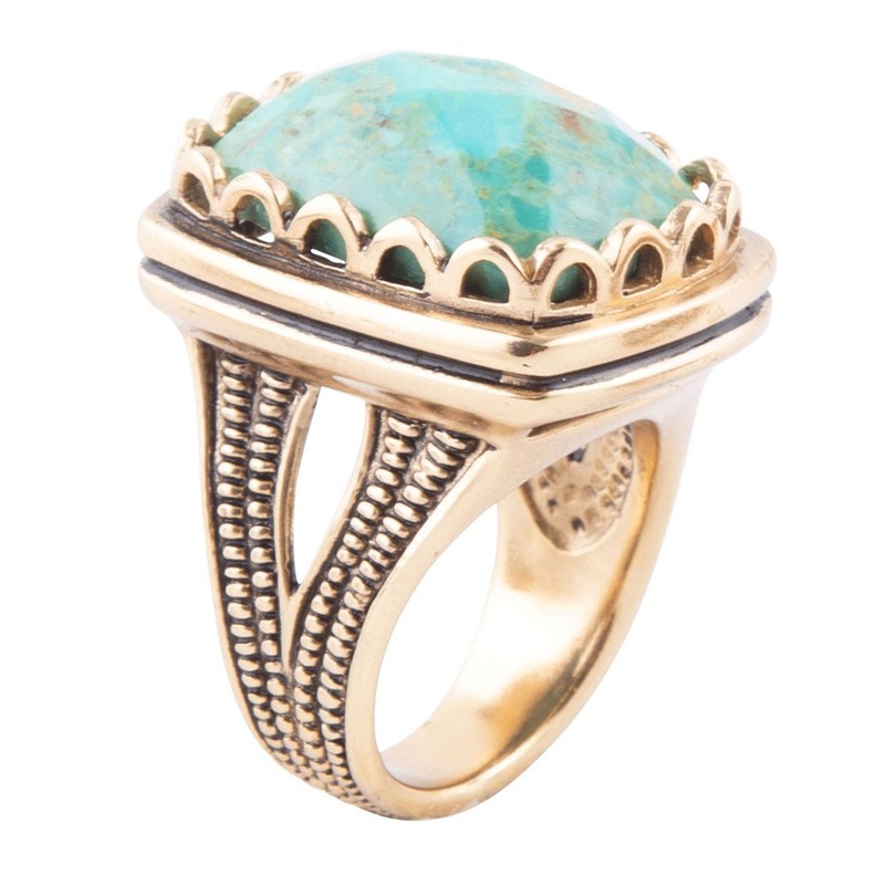 Blue Turquoise and Golden Cocktail Ring 8
