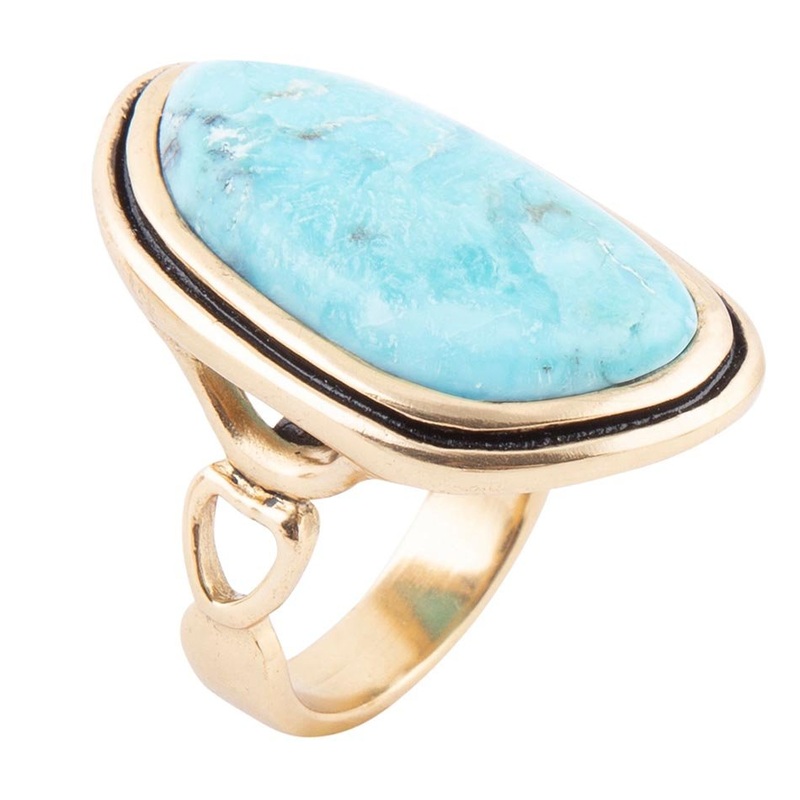 Blue Turquoise Golden Statement Ring 7
