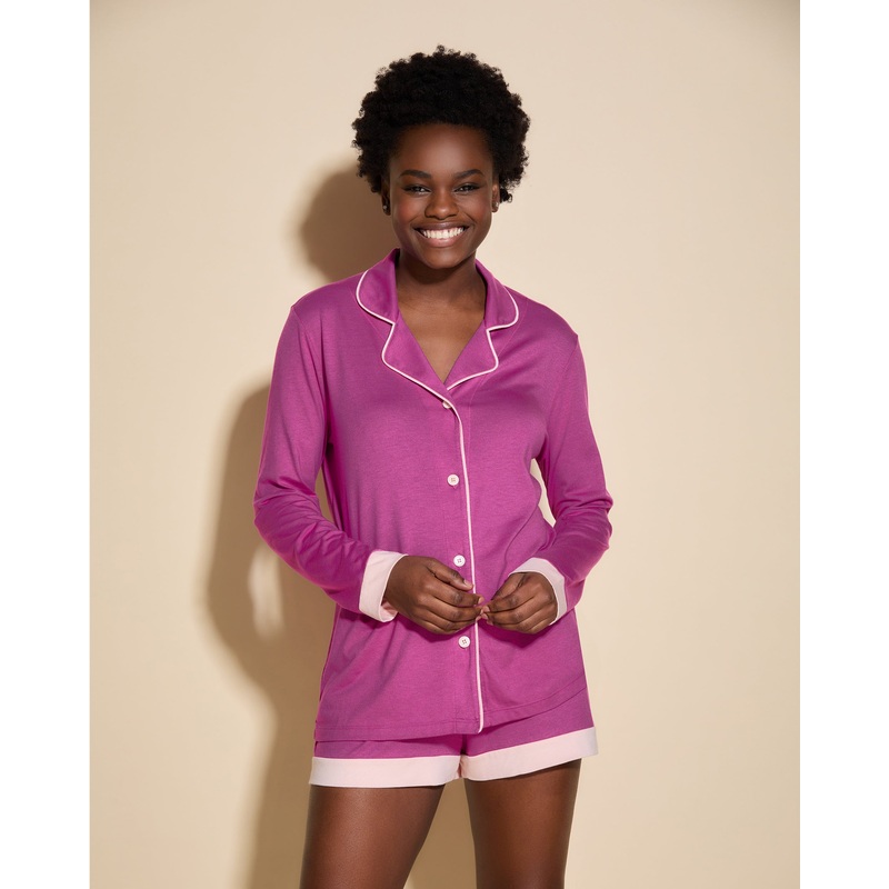 Pigiama Con Top A Maniche Lunghe E Boxer Cape Fuchsia/Fiore XS