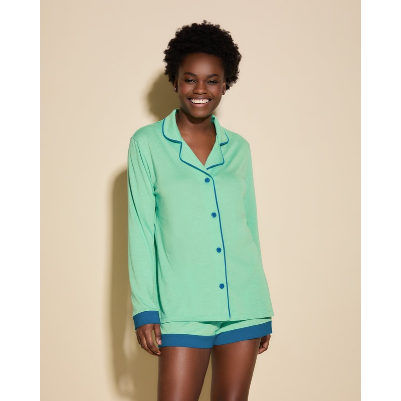 Conjunto De Pijama Con Camisa De Manga Larga Y Pantalones Cortos Ghana Green/Udaipur Blue XS