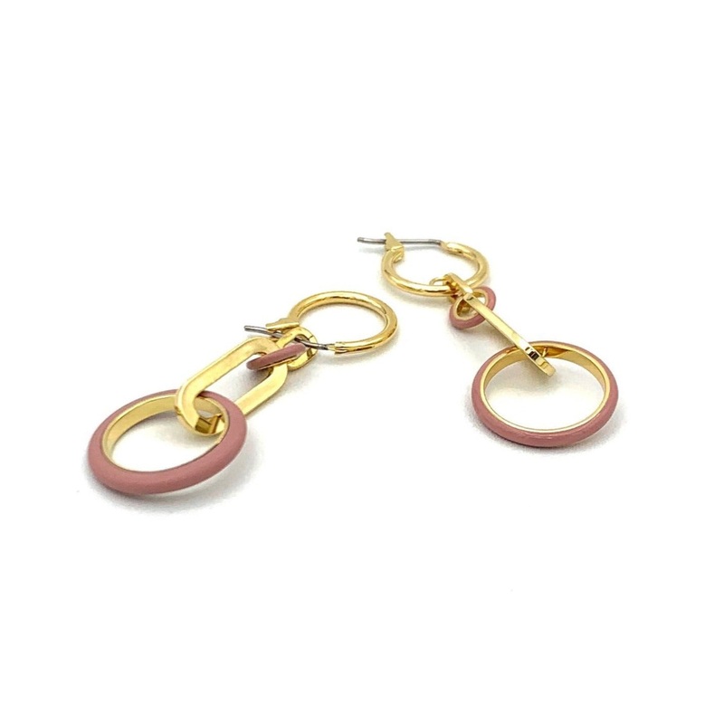 Drop Gold and Pink Hoop Earrings