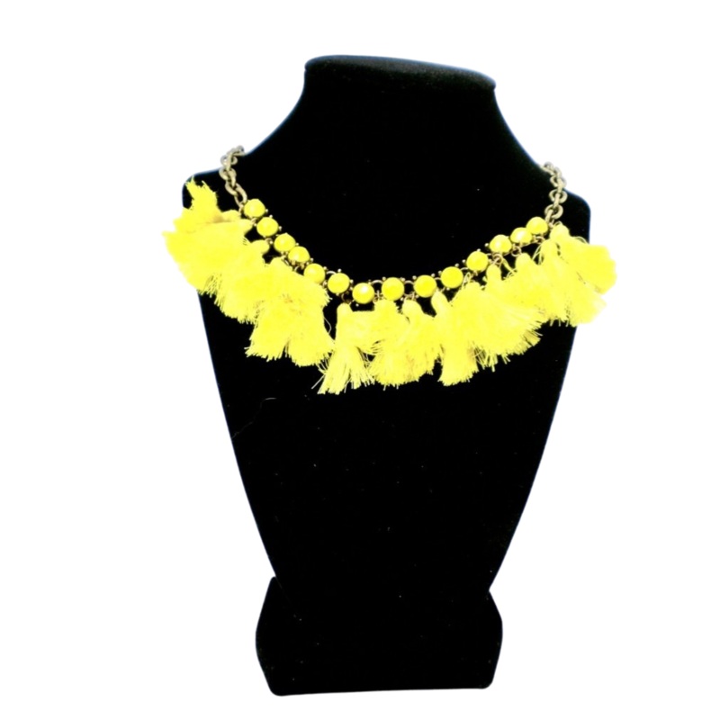 Gold Chain Necklace with Yellow Tassels and Stones