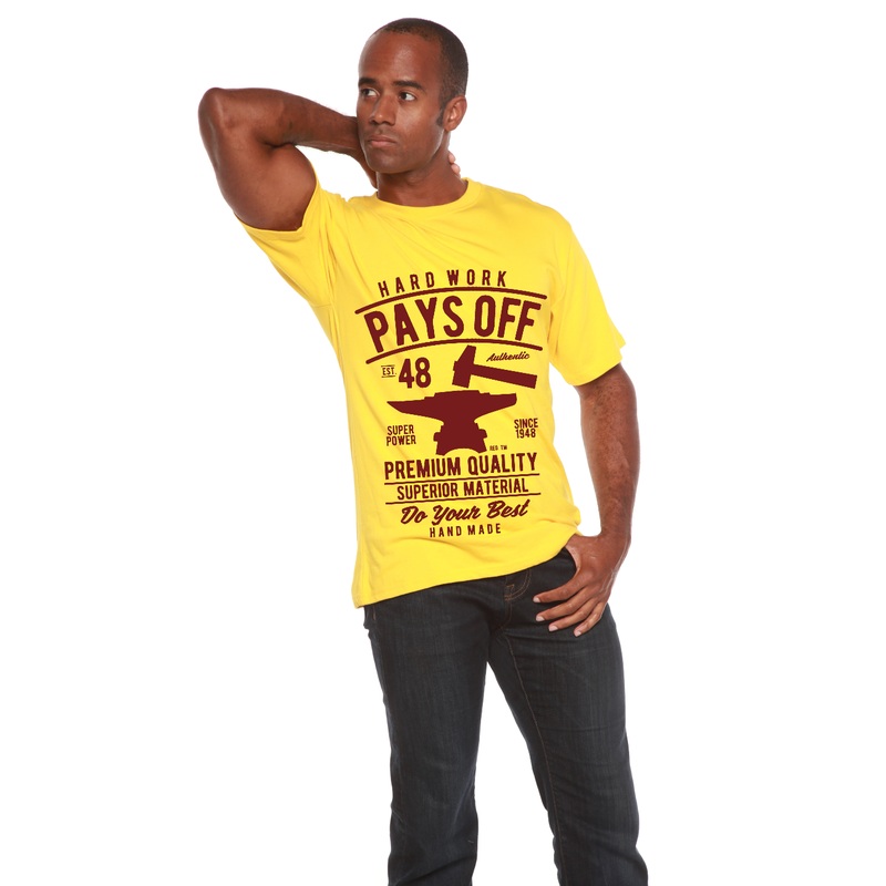 Hard Work Pays Men’s Bamboo Viscose/Organic Cotton Short Sleeve Graphic T-Shirt Medium Black