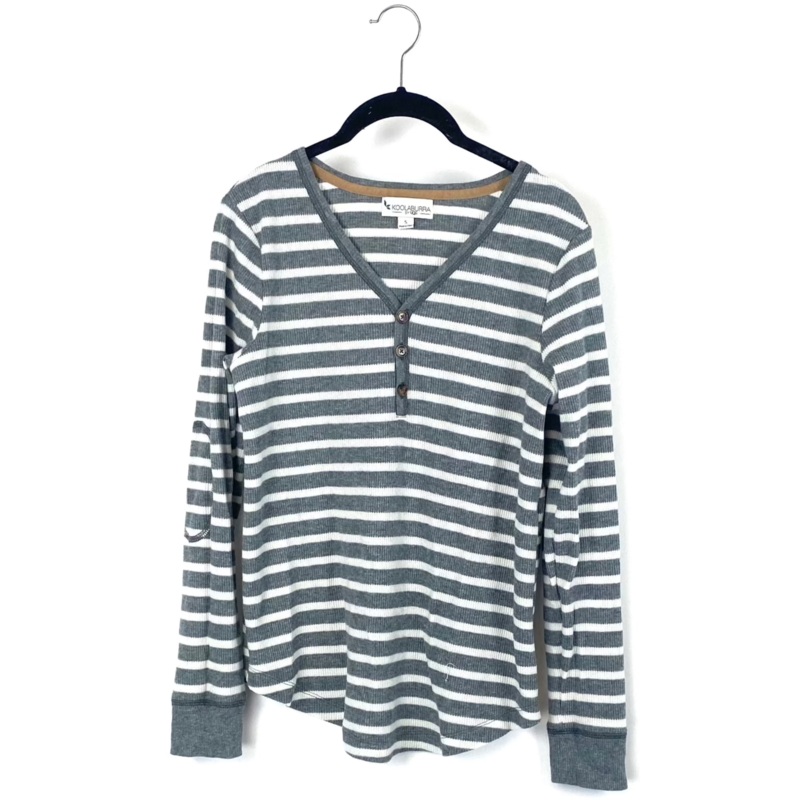 Grey And White Stripe Long Sleeve Top – Small