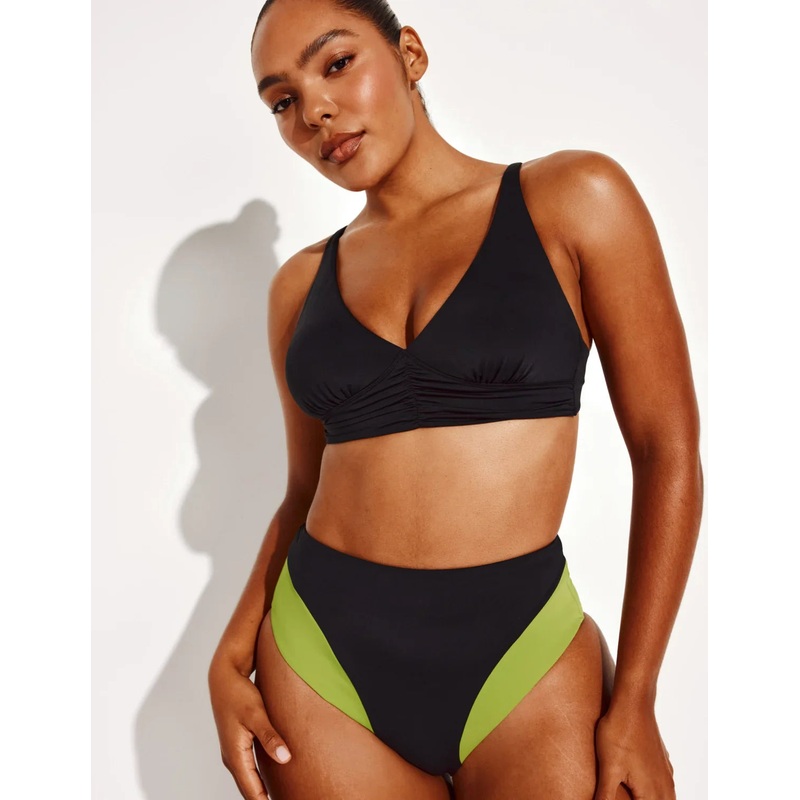 High Rise Bikini Swim Bottom – Color Block Black/White XS