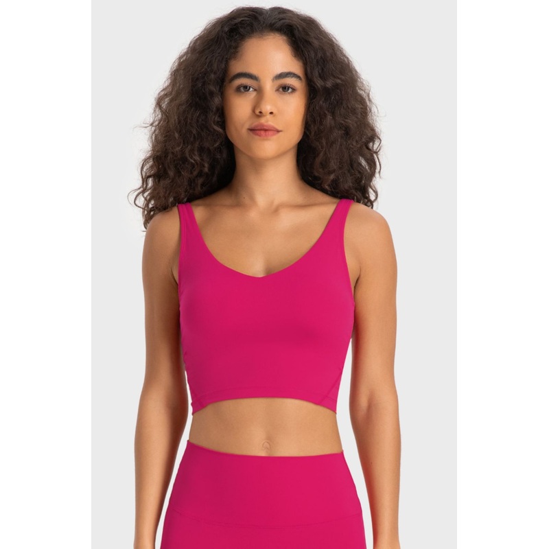 Millennia Deep V-Neck Crop Sports Bra Hot Pink 4
