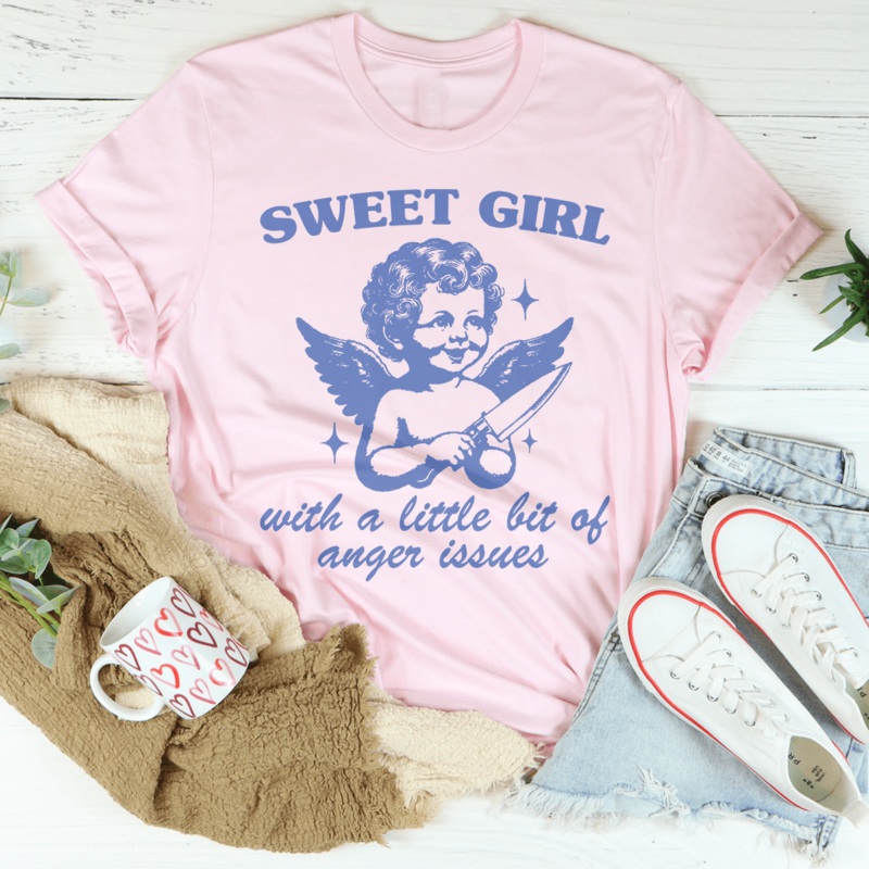Sweet Girl With A Little Bit Of Anger Issues Tee Heather Prism Peach S