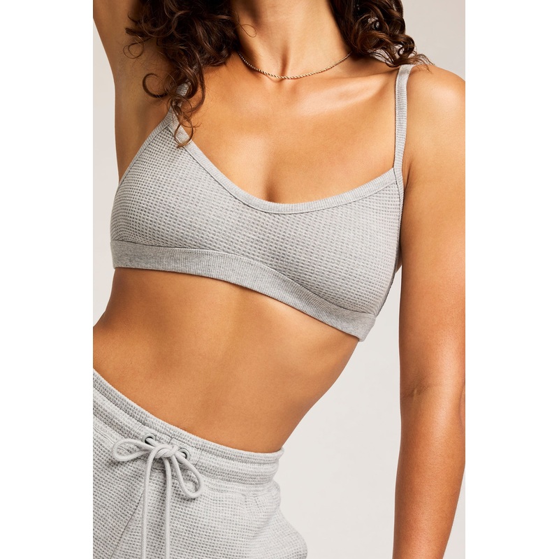 Waffle Knit Lounge Bralette in Heather Grey 0 Heather Grey Single