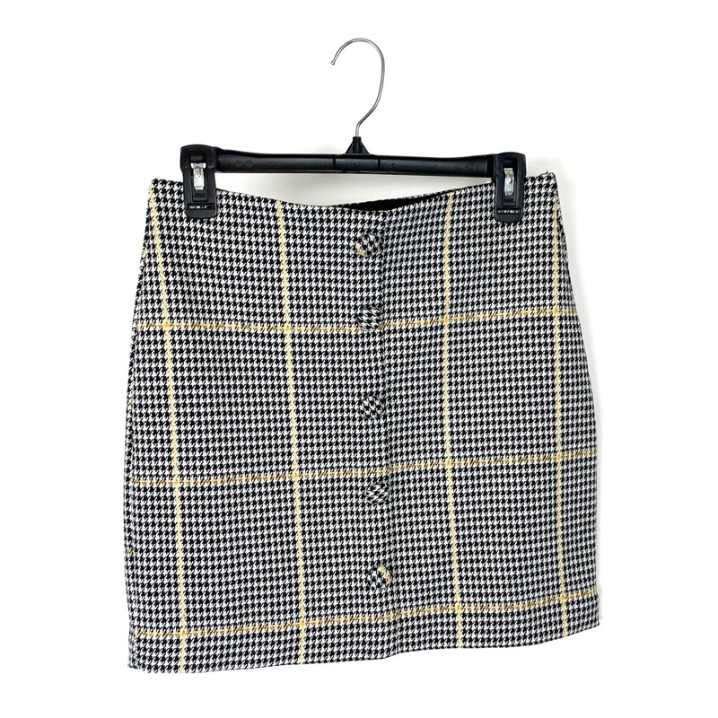 Black, White, And Yellow Houndstooth Mini Skirt – Small