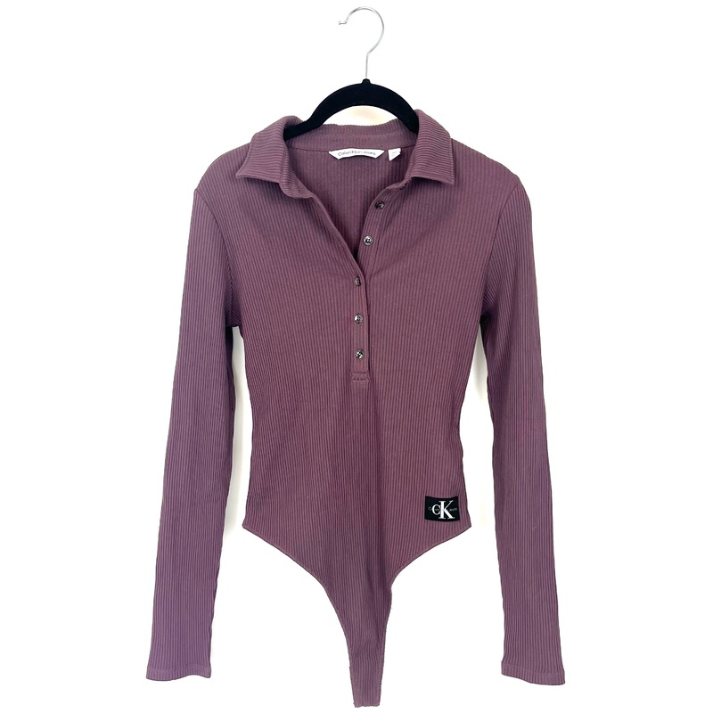 Ribbed Purple Long Sleeve Body Suit – Small