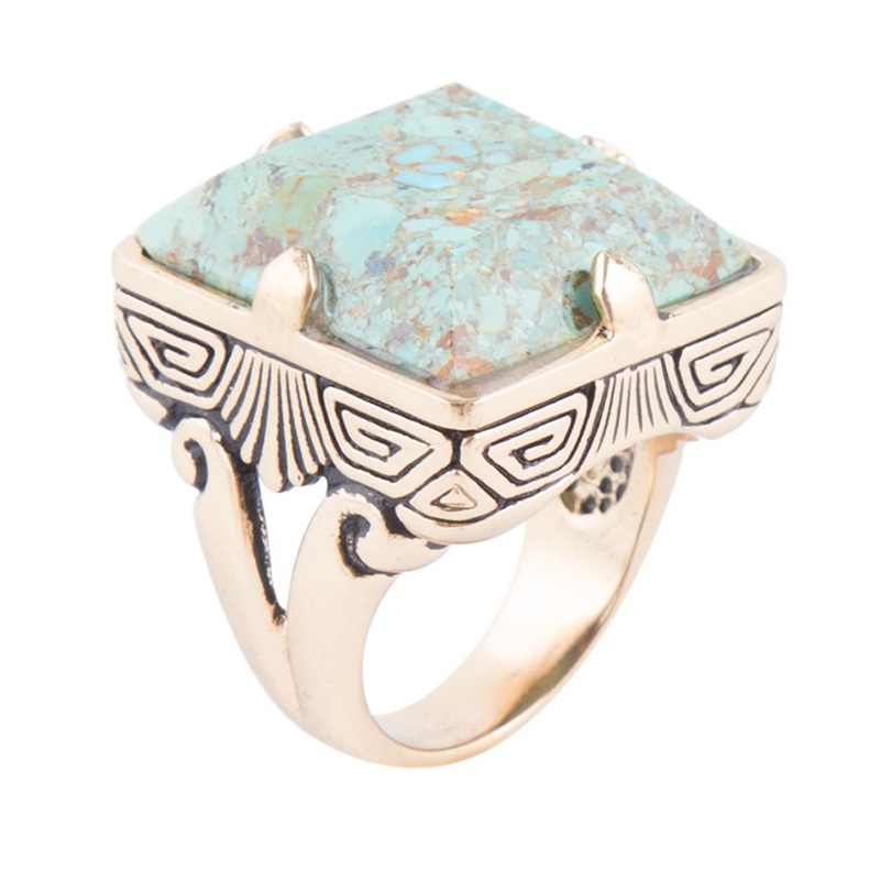 Square Statement Blue Turquoise Golden Ring 7