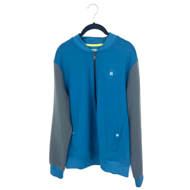 MENS Grey and Teal Color Block Zip-Up – Medium