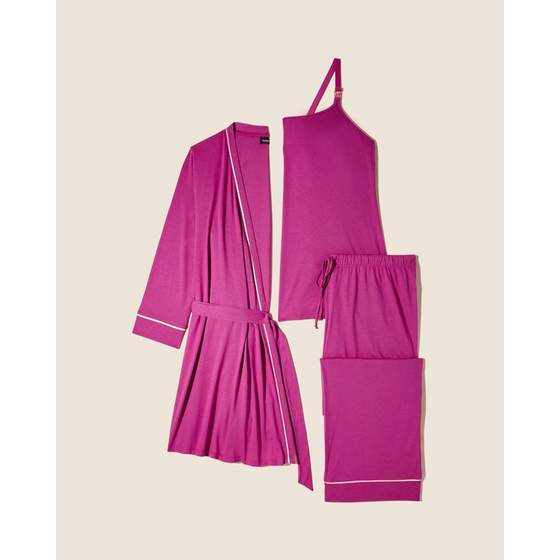 Pyjama D’Allaitement 3 Pices Avec Peignoir Cape Fuchsia/Fiore S