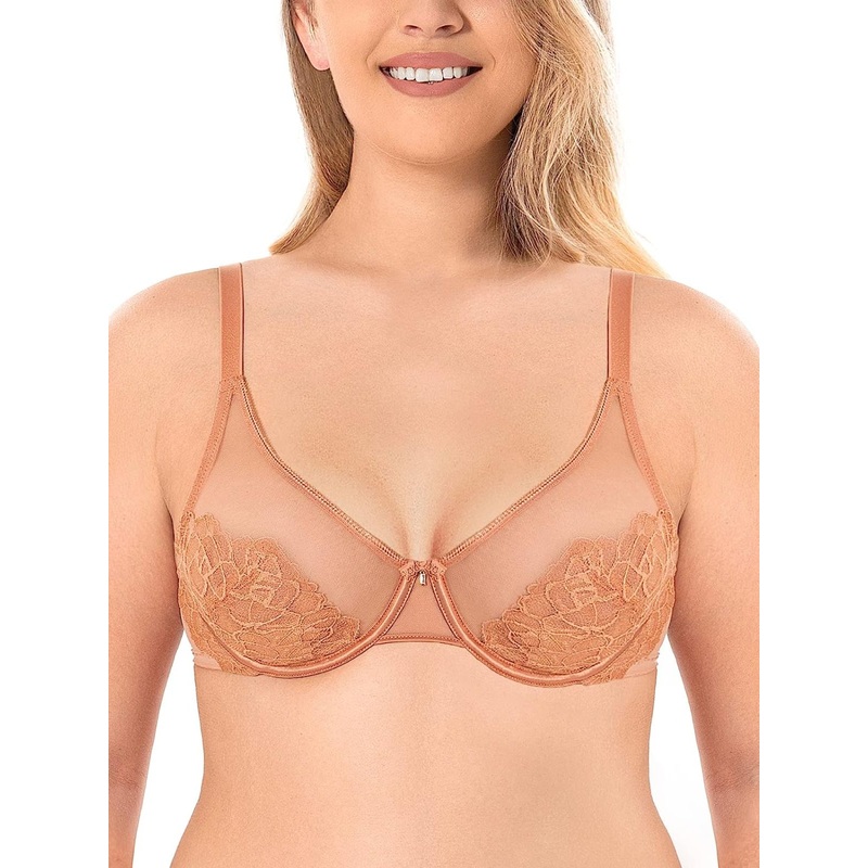Underwire U-shaped Flower Transparent Bra Pink Bean 34B/75B