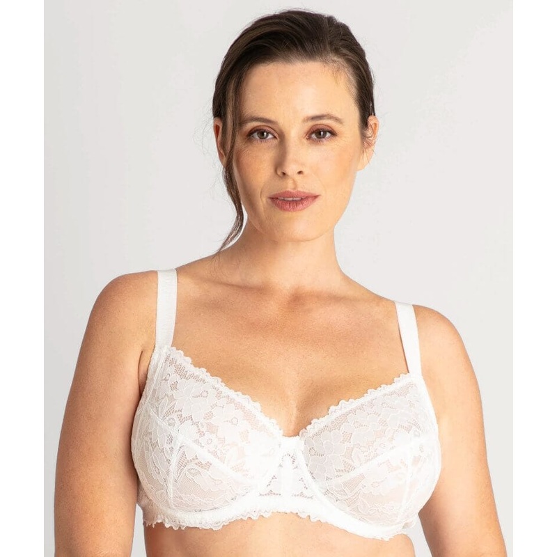 Ava & Audrey Bardot Lace Balconette Underwire Bra – White 34DD