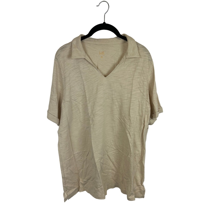 Beige Short Sleeve Top With Collar – Size 10/12