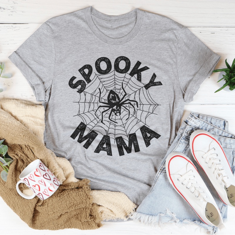 Spooky Mama Spider Web Tee Athletic Heather S