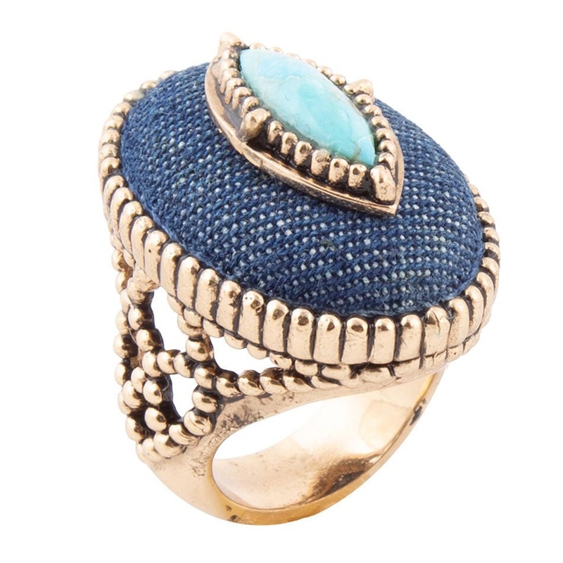 Stacked Blue Turquoise and Denim Golden Statement Ring 8