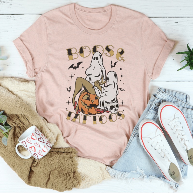 Boos & Tattoos Tee Heather Prism Peach S