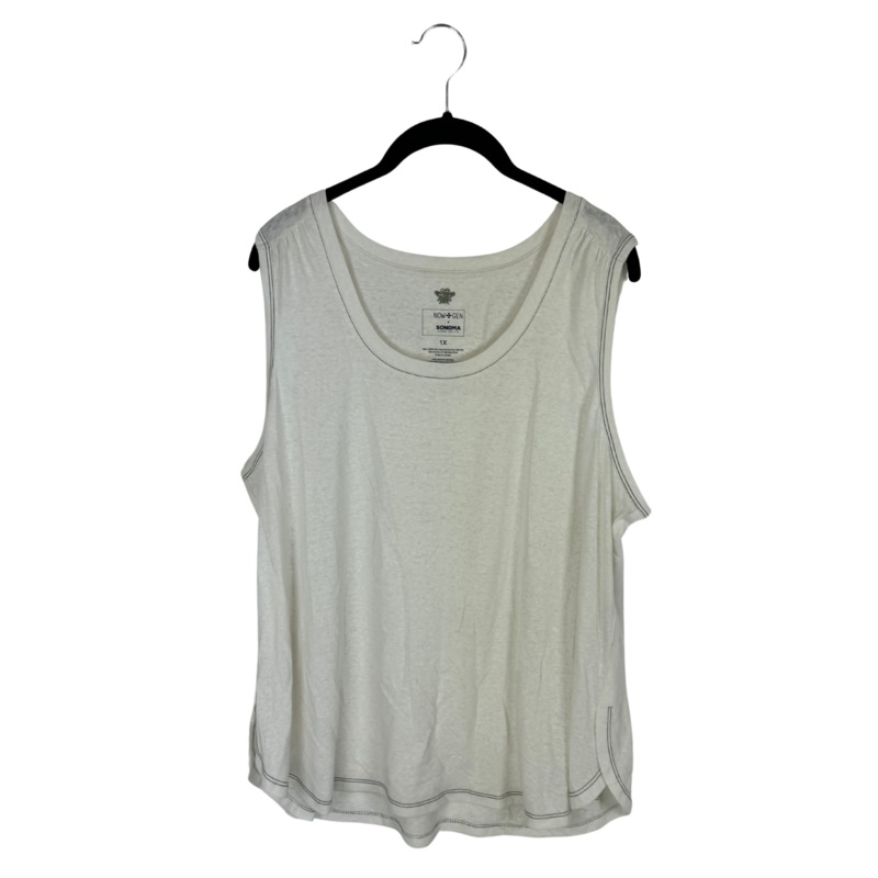 Cream and Green Stitch Tank Top – 1X