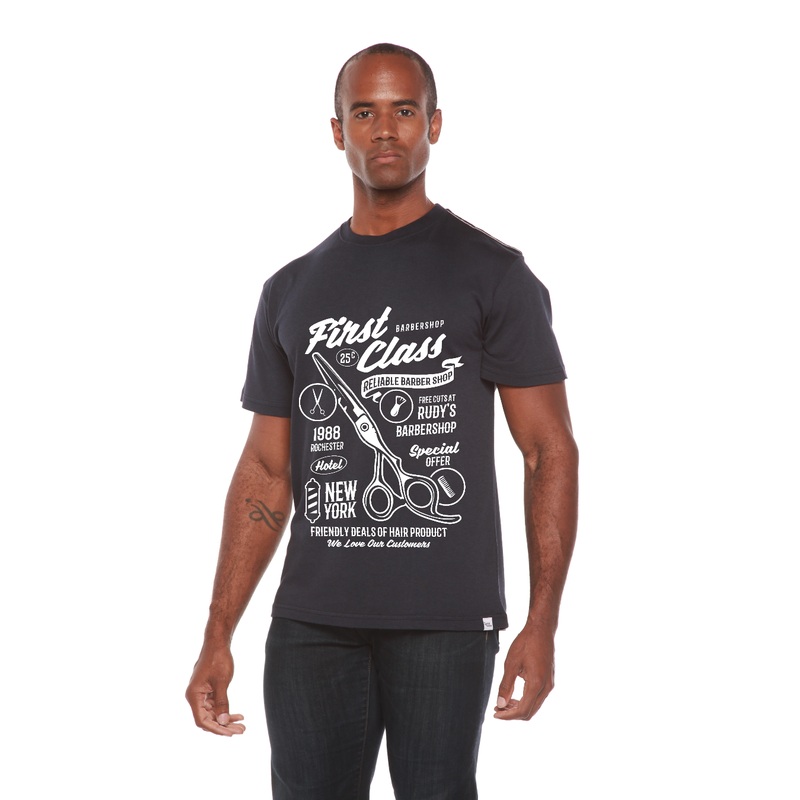 First Class Barber Men’s Bamboo Viscose/Organic Cotton Short Sleeve Graphic T-Shirt Medium Black