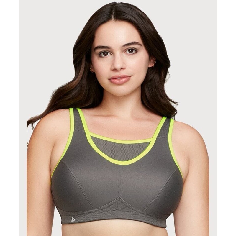Glamorise No-Bounce Camisole Wire-free Sports Bra – Gray/Yellow 34C