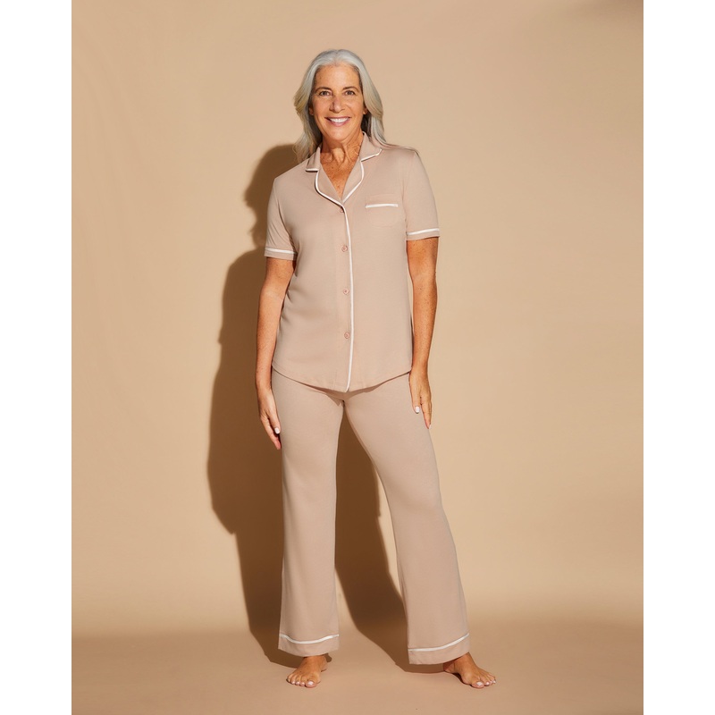 Kurzrmeliges Top & Hose Pyjama-Set Camel/Moon Ivory XS