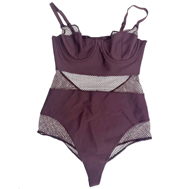 Maroon Mesh Paneling Bodysuit – Small