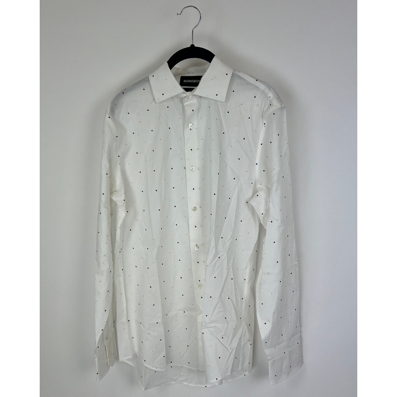 MENS White and Card Pips Print Slim Fit Dress Shirt – 15 1/2 x 35