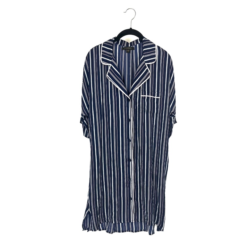 Navy Blue and White Crop Sleeve Nightgown – Small
