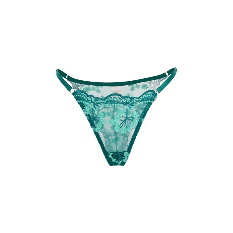 Vintage Turquoise Satin Embroidered Thong GREEN S