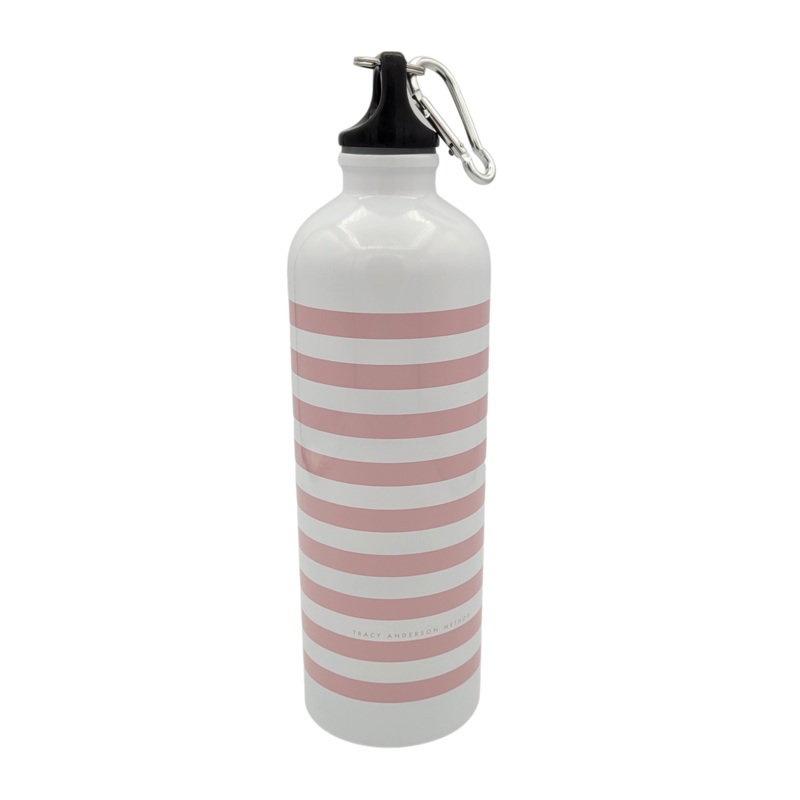 White And Pink Striped Water Bottle