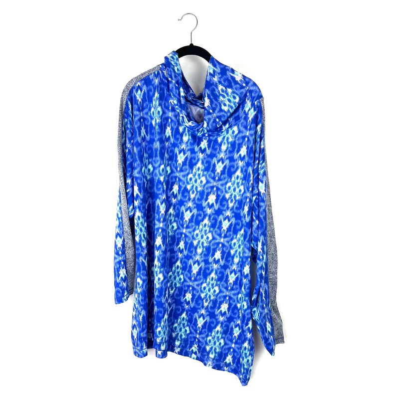 Blue and Grey Printed Turtle Neck Long Sleeved Top – 1x