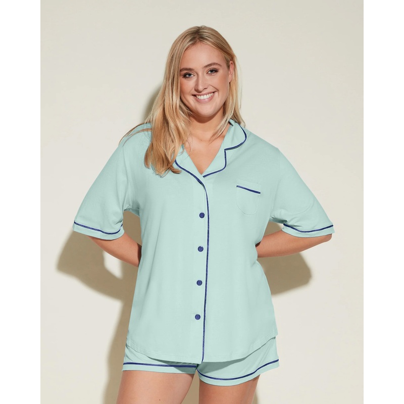 Kurzrmeliges Top & Boxer Pyjama-Set Verde Umbria/Portofino Blue XS