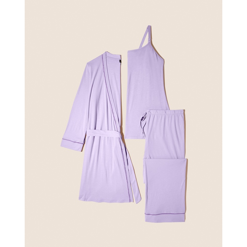 Pyjama-Set Fr Schwangere, 3-Teilig, Mit Bademantel Icy Violet/Icy Violet S