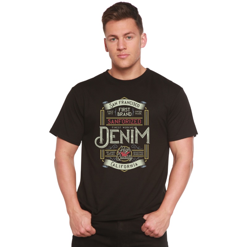 Denim California Men’s Bamboo Viscose/Organic Cotton Short Sleeve Graphic T-Shirt Medium Black